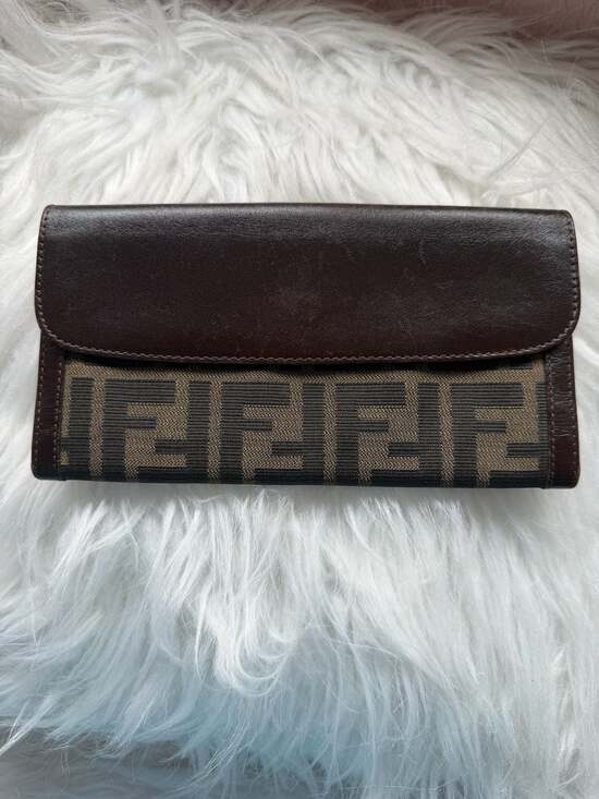Fendi Handbags - Vintage Fendi Zucca Canvas and Leather Bi-Fold Long Wallet